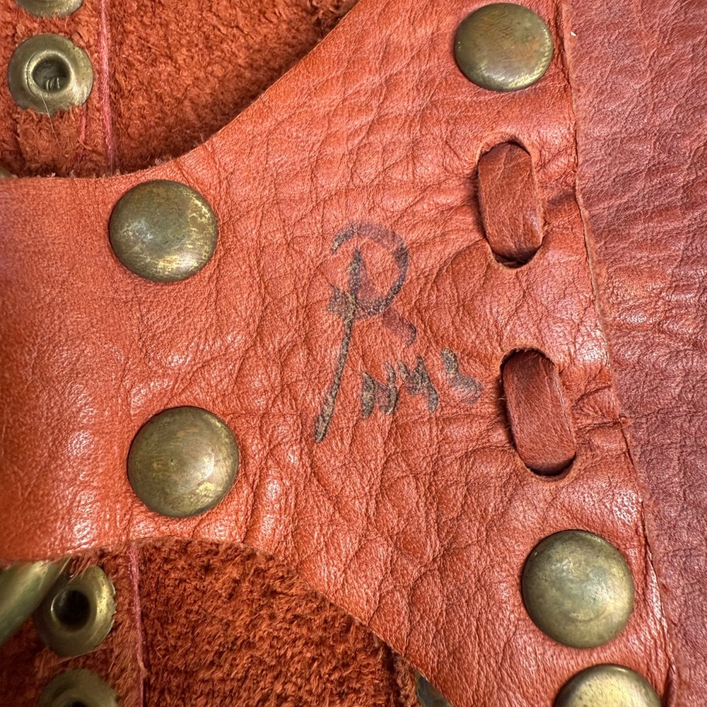 Studded Wide Leather Belt with Brass Accents - Picture 3 of 6